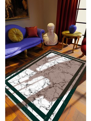 Klasik Gri Dijital Baskı Halı Kaydırmaz Ince Yıkanabilir