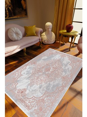 10 Post Online Salon Halısı Klasik Eskitme Gümüş Gri Turuncu Kaydırmaz Kesme Yıkanabilir Ince Halı Tüysüz Kilim