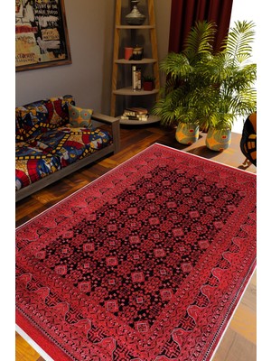 Salon Halısı Kilim Desenli Otantik Eskitme Bordo Kaydırmaz Kesme Yıkanabilir Ince Halı Tüysüz Kilim