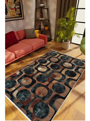 10 Post Online Salon Halısı Modern Patchwork Kahverengi Gri Gold Kaydırmaz Yıkanabilir Ince Halı Tüysüz Kilim