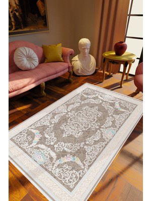 10 Post Online Salon Halısı Klasik Gri Kaydırmaz Kesme Yıkanabilir Ince Halı Tüysüz Kilim