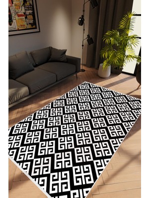 10 Post Online Salon Halısı Modern Geometrik Siyah Beyaz Kaydırmaz Kesme Yıkanabilir Ince Halı Tüysüz Kilim
