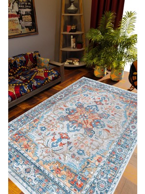 Salon Halısı Otantik Eskitme Gri Kaydırmaz Kesme Yıkanabilir Ince Halı Tüysüz Kilim