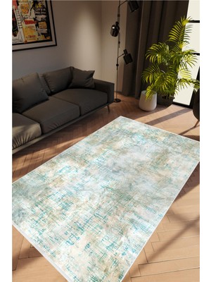 10 Post Online Salon Halısı Doku Eskitme Gri Beyaz Turkuaz Kaydırmaz Kesme Yıkanabilir Ince Halı Tüysüz Kilim
