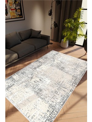 Salon Halısı Doku Eskitme Gri Kaydırmaz Kesme Yıkanabilir Ince Halı Tüysüz Kilim