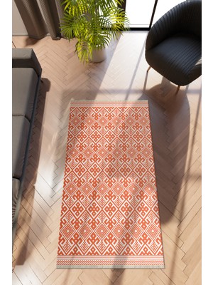 Modern Geometrik Turuncu Dijital Baskı Halı Kaydırmaz Ince Yıkanabilir