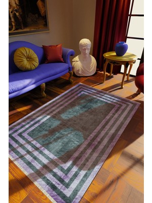 10 Post Online Klasik Gri Dijital Baskı Halı Kaydırmaz Ince Yıkanabilir