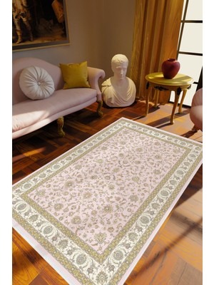 Salon Halısı Salon Halısı Eskitme Klasik Bej Ekru Kaydırmaz Kesme Yıkanabilir Ince Halı Tüysüz Kilim