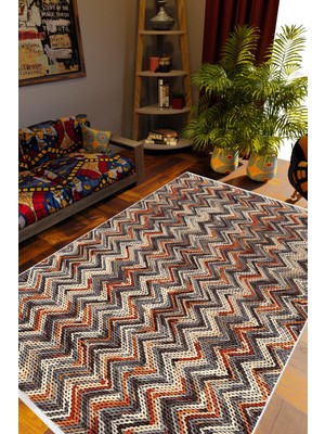 10 Post Online Salon Halısı Kilim Otantik Eskitme Zikzak Kahverengi Kaydırmaz Yıkanabilir Ince Halı Tüysüz Kilim
