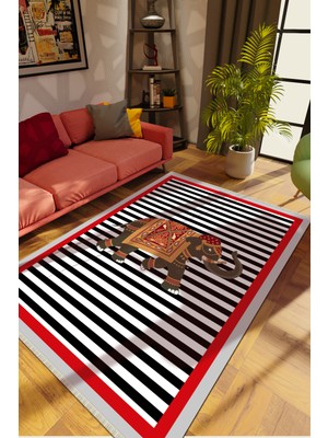 Modern Siyah Dijital Baskı Halı Kaydırmaz Ince Yıkanabilir