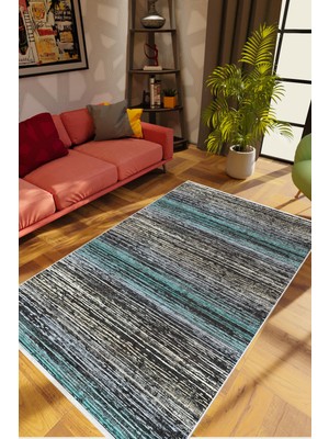 10 Post Online Salon Halısı Modern Eskitme Siyah Beyaz Turkuaz Kaydırmaz Kesme Yıkanabilir Ince Halı Tüysüz Kilim