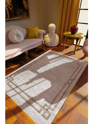 10 Post Online Klasik Eskitme Açık Gri Dijital Baskı Halı Kaydırmaz Ince Yıkanabilir