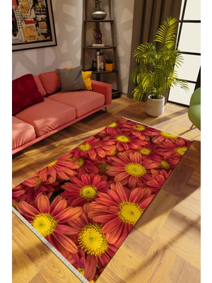 10 Post Online Modern Çiçekli Gülkkurusu Dijital Baskı Halı Kaydırmaz Ince Yıkanabilir