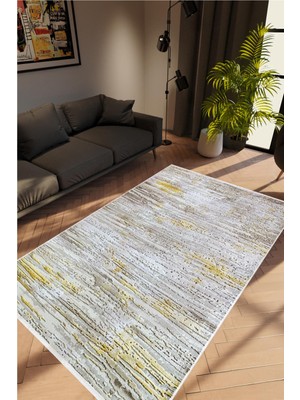 10 Post Online Salon Halısı Doku Eskitme Gri Gold Kaydırmaz Kesme Yıkanabilir Ince Halı Tüysüz Kilim