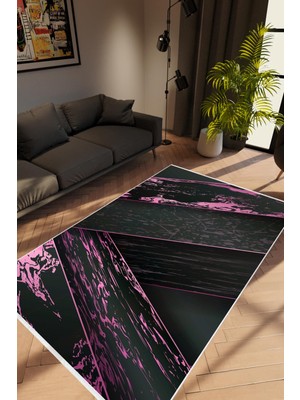 Salon Halısı Modern Pembe Gri Kaydırmaz Kesme Yıkanabilir Ince Halı Tüysüz Kilim