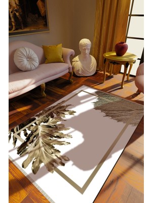 10 Post Online Klasik Krem Dijital Baskı Halı Kaydırmaz Ince Yıkanabilir