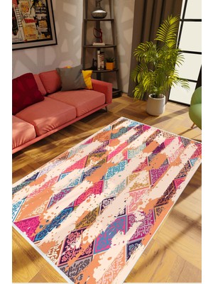 Salon Halısı Pastel Modern Pembe Kaydırmaz Kesme Yıkanabilir Ince Halı Tüysüz Kilim