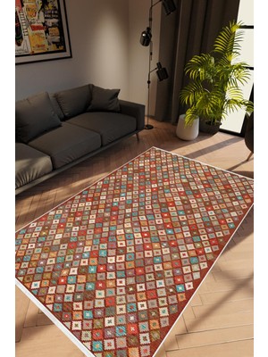 Salon Halısı Modern Retro Kahverengi Kaydırmaz Kesme Yıkanabilir Ince Halı Tüysüz Kilim