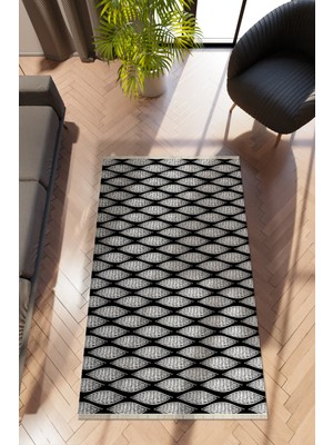 Modern Geometrik Siyah Dijital Baskı Halı Kaydırmaz Ince Yıkanabilir