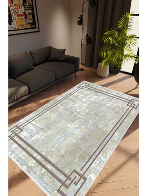Salon Halısı Modern Çizgili Gri Beyaz Mavi Kaydırmaz Kesme Yıkanabilir Ince Halı Tüysüz Kilim