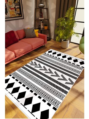 Salon Halısı Otantik Eskitme Beyaz Gri Siyah Kaydırmaz Kesme Yıkanabilir Ince Halı Tüysüz Kilim