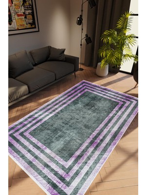 10 Post Online Salon Halısı Modern Çizgili Mor Gri Lila Kaydırmaz Kesme Yıkanabilir Ince Halı Tüysüz Kilim