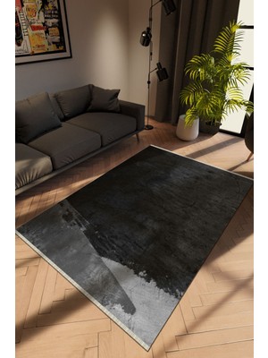 Modern Gri Dijital Baskı Halı Kaydırmaz Ince Yıkanabilir