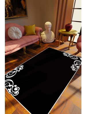 10 Post Online Salon Halısı Klasik Modern Siyah Kaydırmaz Kesme Yıkanabilir Ince Halı