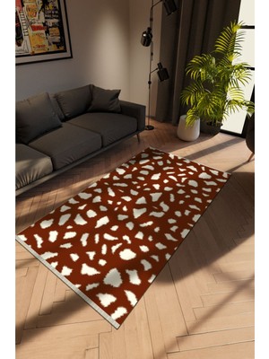10 Post Online Modern Kahverengi Dijital Baskı Halı Kaydırmaz Ince Yıkanabilir