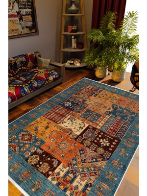 10 Post Online Kilim Desenli Otantik Eskitme Lacivert Kaydırmaz Kesme Yıkanabilir Ince Halı