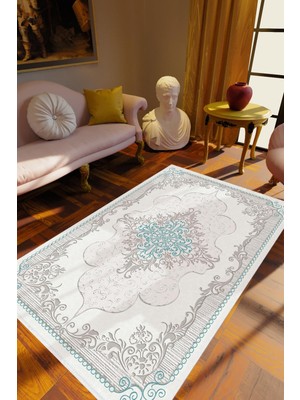 10 Post Online Salon Halısı Klasik Gri Beyaz Mavi Kaydırmaz Kesme Yıkanabilir Ince Halı Tüysüz Kilim