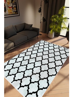 10 Post Online Salon Halısı Modern Geometrik Gri Siyah Krem Kaydırmaz Kesme Yıkanabilir Ince Halı Tüysüz Kilim