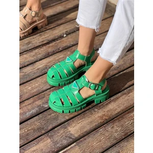 Fancy Yeşil Tokalı Alçak Taban Kadın Sandalet