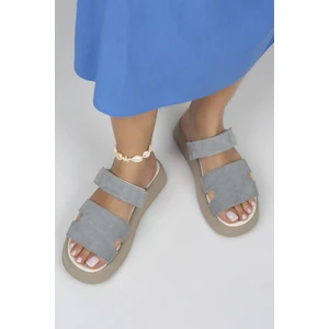 Seina Kadın Deri Cırtlı Terlik Gri Terlik