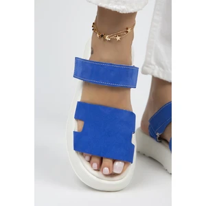 Seina Kadın Deri Cırtlı Terlik Mavi Terlik