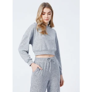 Kapüşon Yaka Düz Gri Kadın Sweatshırt B01-UST