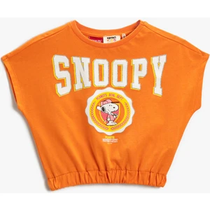 Snoopy Baskılı Crop Tişört Lisanslı Beli Lastikli Pamuklu