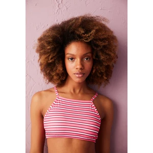 Pembe Bloom Çizgili Halter Bikini Üstü
