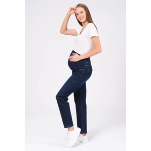 Hamile Esnek Karın Bantlı Mom Fit Kot Pantolon Lacivert