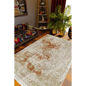 Salon Halısı Otantik Çiçek Temalı Kahverengi Beyaz Kaydırmaz Yıkanabilir Ince Halı Tüysüz Kilim