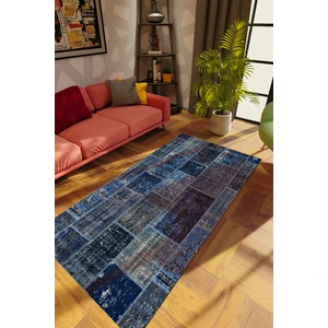Modern Patchwork Mavi Dijital Baskı Halı Kaydırmaz Ince Yıkanabilir