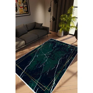 Salon Halısı Modern Çizgili Yeşil Siyah Kaydırmaz Kesme Yıkanabilir Ince Halı Tüysüz Kilim