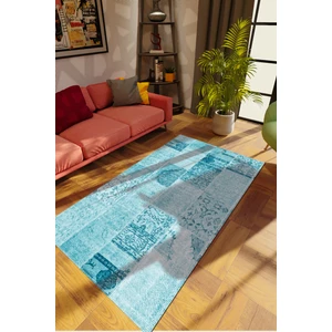 10 Post Online Modern Patchwork Turkuaz Dijital Baskı Halı Kaydırmaz Ince Yıkanabilir