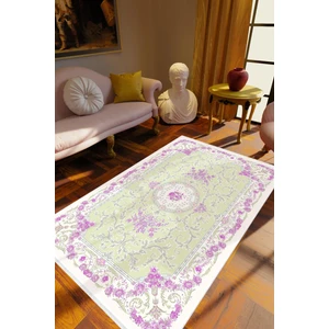 Salon Halısı Figürlü Çiçekli Pembe Lila Kaydırmaz Kesme Yıkanabilir Ince Halı Tüysüz Kilim