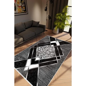 Salon Halısı Modern Geometrik Gümüş Siyah Gri Beyaz Kaydırmaz Yıkanabilir Ince Halı Tüysüz Kilim