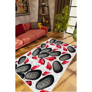 Salon Halısı Figürlü Modern Kırmızı Siyah Beyaz Kaydırmaz Kesme Yıkanabilir Ince Halı Tüysüz Kilim