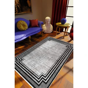 Salon Halısı Klasik Eskitme Gri Siyah Kaydırmaz Kesme Yıkanabilir Ince Halı Tüysüz Kilim