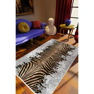 Salon Halısı Klasik Zebra Tema Gri Kahverengi Siyah Kaydırmaz Yıkanabilir Ince Halı Tüysüz Kilim