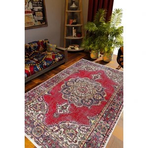 10 Post Online Salon Halısı Otantik Eskitme Bordo Kaydırmaz Kesme Yıkanabilir Ince Halı Tüysüz Kilim