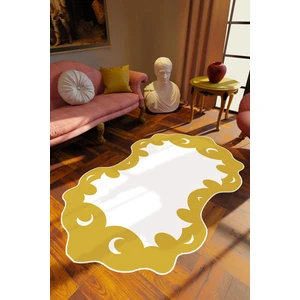 Salon Halısı Klasik Modern Sarı Beyaz Altın Kaydırmaz Kesme Yıkanabilir Ince Halı Tüysüz Kilim